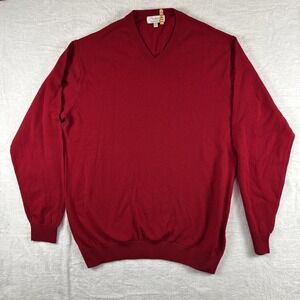 Turnbury Sweater Red V-Neck Size XLT 100% Extra Fine Merino Wool Christmas